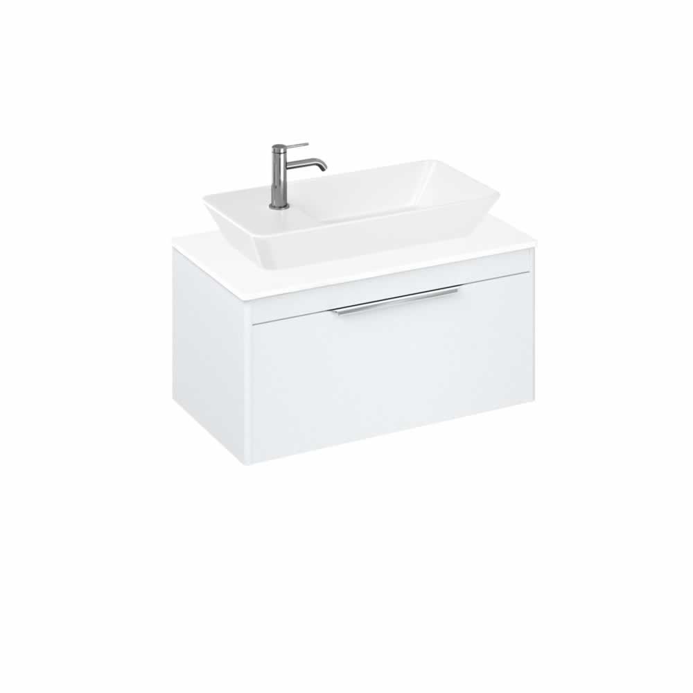 Shoreditch 85cm single drawer Matt White with White Worktop and Yacht Countertop Basin